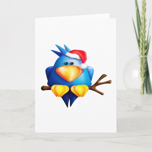 Carte Oiseau bleu de Noël avec chapeau de Père Noël
