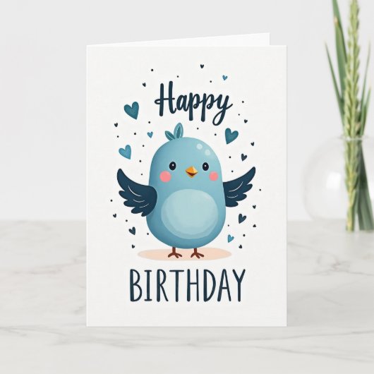 Carte Oiseau Bleu Joyeux (Devant)