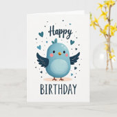 Carte Oiseau Bleu Joyeux (Fleur jaune)