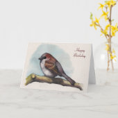 Carte Oiseau, Bruant : Peinture aquarelle, Anniversaire (Fleur jaune)