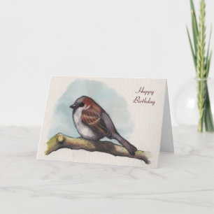Carte Oiseau, Bruant : Peinture aquarelle, Anniversaire