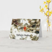 Carte Oiseau cardinal rouge dans les branches des neiges (Fleur jaune)