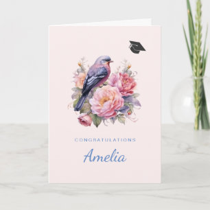 Carte Oiseau chanteur perché sur des pivoines roses remi