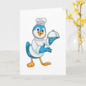 Carte Oiseau comme cuisinier avec plat (Fleur jaune)