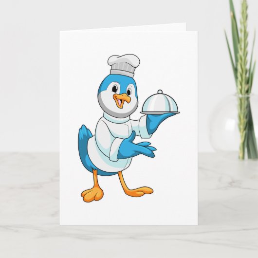 Carte Oiseau cuisinier avec plat (Devant)