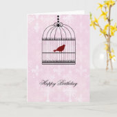 Carte Oiseau dans une cage (Fleur jaune)