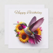 Carte Oiseau de mer avec des fleurs Joyeux anniversaire (Devant / Derrière)