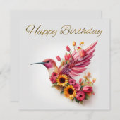 Carte Oiseau de mer avec des fleurs Joyeux anniversaire (Devant / Derrière)