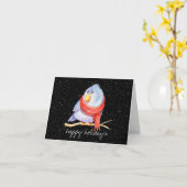 Carte Oiseau de Noël avec écharpe dans des flocons de ne (Fleur jaune)
