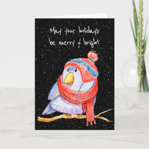 Carte Oiseau de Noël dans des flocons de neige sur fond