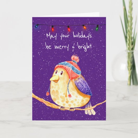 Carte Oiseau de Noël en flocons de neige violet (Devant)