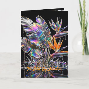Carte Oiseau de Paradis en Verre Holographique en Métal