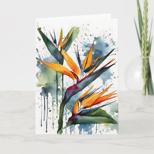 Carte Oiseau de Paradis - Fleurs aquarelle (Devant)