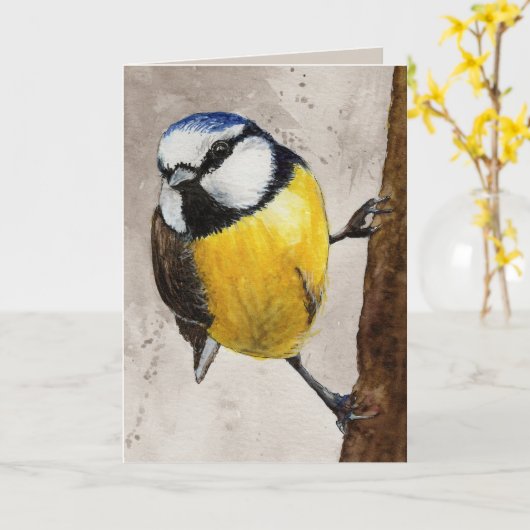 Carte Oiseau de peinture aquarelle (Fleur jaune)