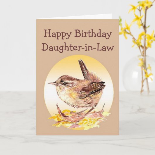 Carte Oiseau de roitelet d'aquarelle de fille de joyeux (Fleur jaune)