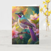 Carte Oiseau d'Imaginaire à arc-en-ciel orangé (Fleur jaune)