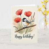 Carte Oiseau Doux et Fleurs (Fleur jaune)