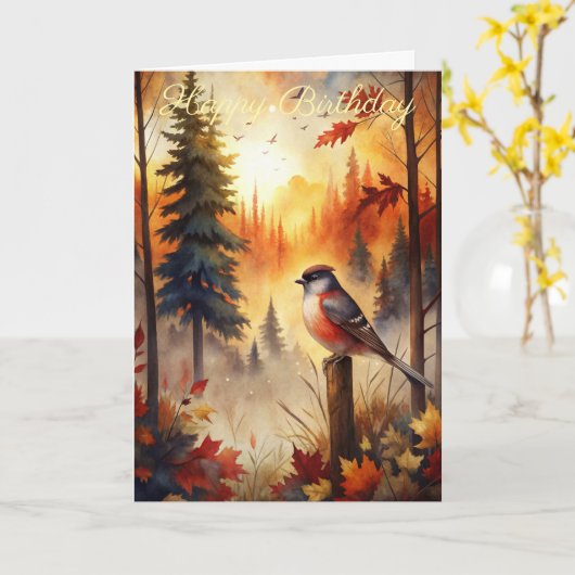 Carte Oiseau en automne (Fleur jaune)