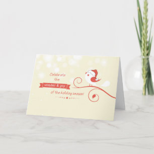 Carte Oiseau en Branche avec Santa Hat, Noël