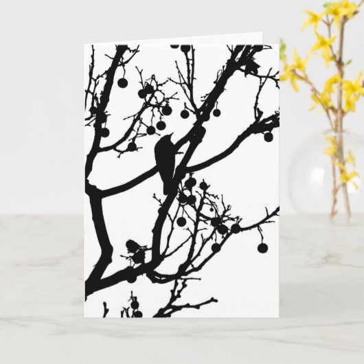 Carte Oiseau en noir et blanc, fête des mères (Fleur jaune)