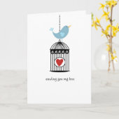 Carte Oiseau et cage à oiseaux avec le coeur (Fleur jaune)