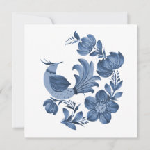 Oiseau et fleurs de l'art folklorique bleu élégant