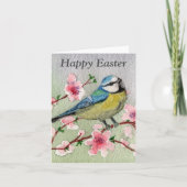 Carte Oiseau et Fleurs Joyeuses Pâques (Devant)