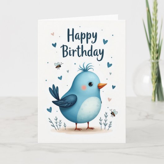 Carte Oiseau Fantaisiste Douce (Devant)