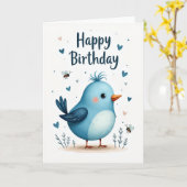 Carte Oiseau Fantaisiste Douce (Fleur jaune)