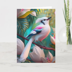 Carte Oiseau Fantastique à Crête Blanche et Poitrine Ros