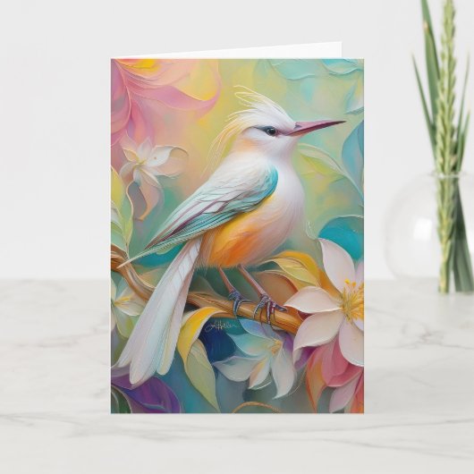 Carte Oiseau Fantastique à Dos Doré Touffu (Devant)