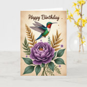 Carte oiseau iridescent à pois (Fleur jaune)