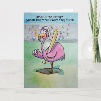 Carte Oiseau lunatique d'aquarelle de base-ball rose de