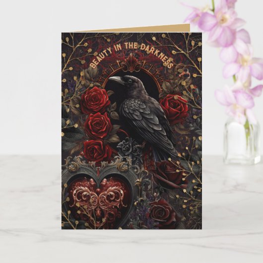 Carte Oiseau noir Beauté gothique dans l'obscurité Roses (Orchidée)