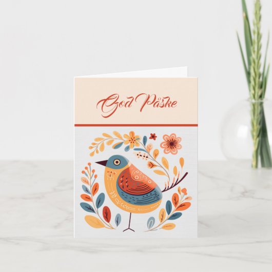 Carte Oiseau nordique Orange Jaune Turquoise Dieu Påske (Devant)