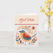 Carte Oiseau nordique Orange Jaune Turquoise Dieu Påske (Fleur jaune)