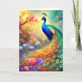 Carte Oiseau paon 100 avec des fleurs (Devant)