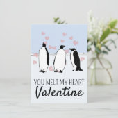 Carte Oiseau Penguin Valentine Coeurs roses Fondre Mon C (Debout devant)
