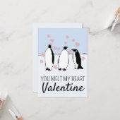 Carte Oiseau Penguin Valentine Coeurs roses Fondre Mon C (Devant/Arrière en situation)