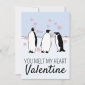 Carte Oiseau Penguin Valentine Coeurs roses Fondre Mon C (Devant)