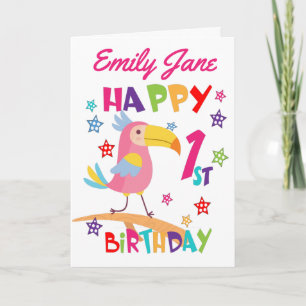 Carte Oiseau rose 1er anniversaire