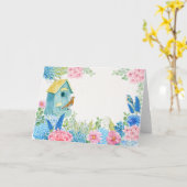 Carte Oiseau rose bleu (Fleur jaune)