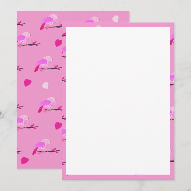 Carte oiseau rose féminin (Devant / Derrière)