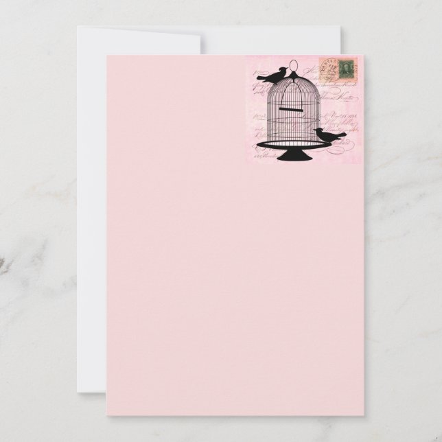 Carte Oiseau rose Vintage (Devant)