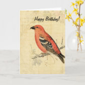 Carte Oiseau Rose Vintage, Anniversaire (Fleur jaune)