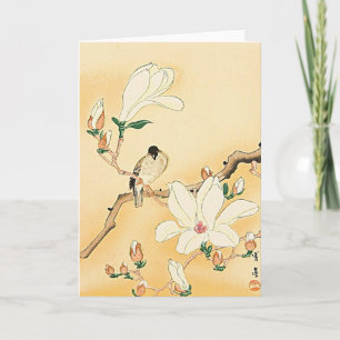 Carte Oiseau sur Magnolia Tree Bois japonais Imprimer