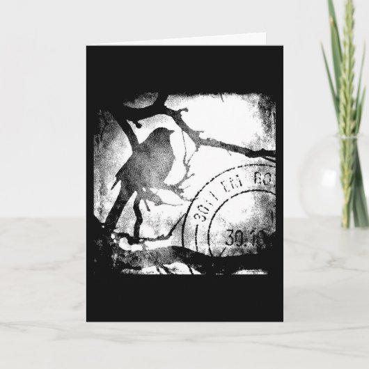 Carte Oiseau sur une branche Monochrome (Devant)