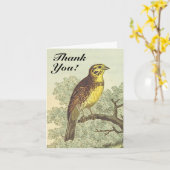 Carte Oiseau sur une branche, Vintage, "Merci !" (Fleur jaune)