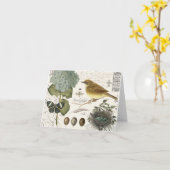 Carte oiseau vintage et nid (Fleur jaune)