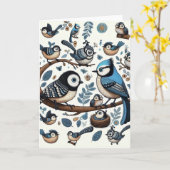 Carte Oiseaux bleus excentriques (Fleur jaune)